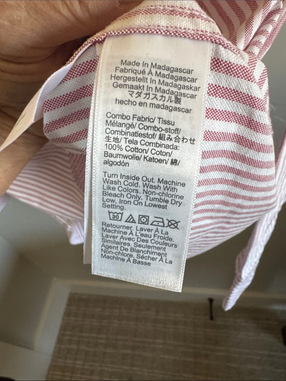 J Crew striped cotton oxford in red/white.